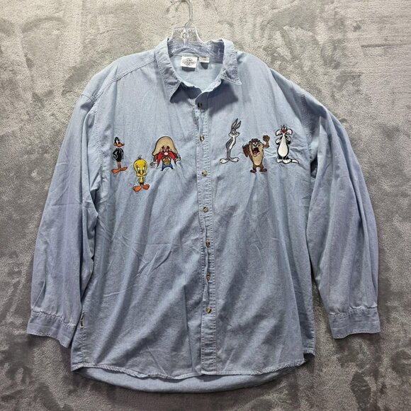 Vintage Looney Tunes Shirt Mens Large XL Embroidered Cartoon Characters 90s - Picture 1 of 10